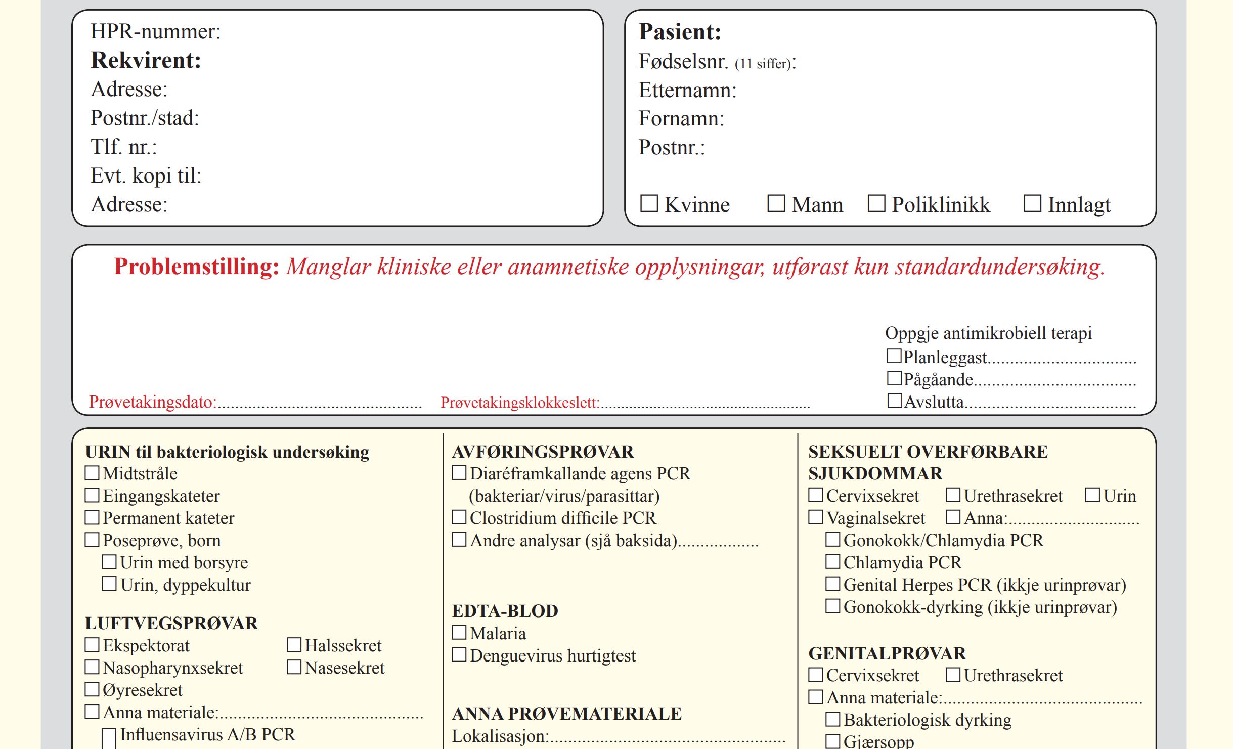 Skjermbilde rekvisisjonsskjema