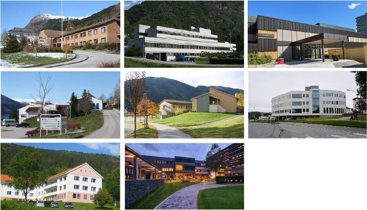 En collage av bygninger