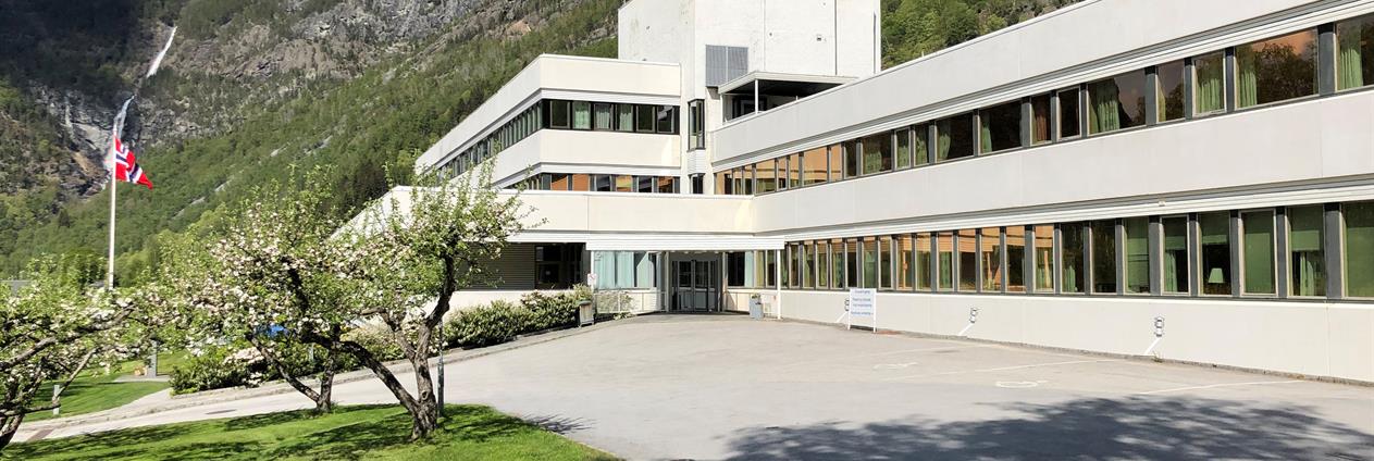 En bygning med et flagg foran