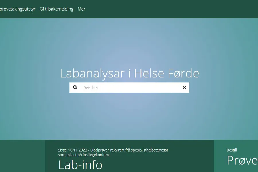 Forside nettsiden labanalysar i Helse Førde